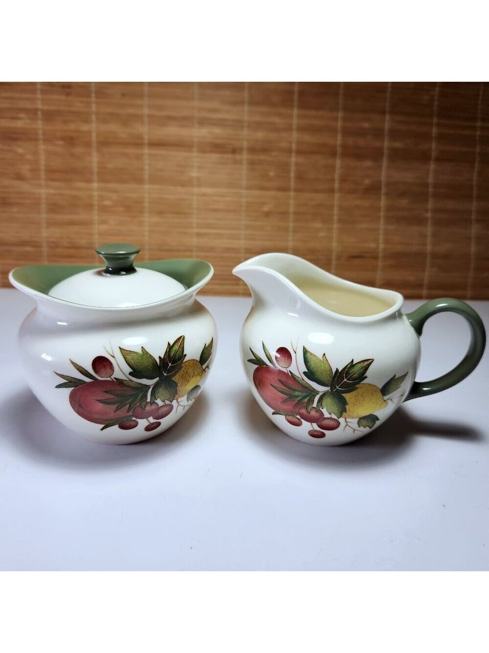Wedgwood Covent Garden Sugar & Creamer Set • Made in England • Fruit Motif